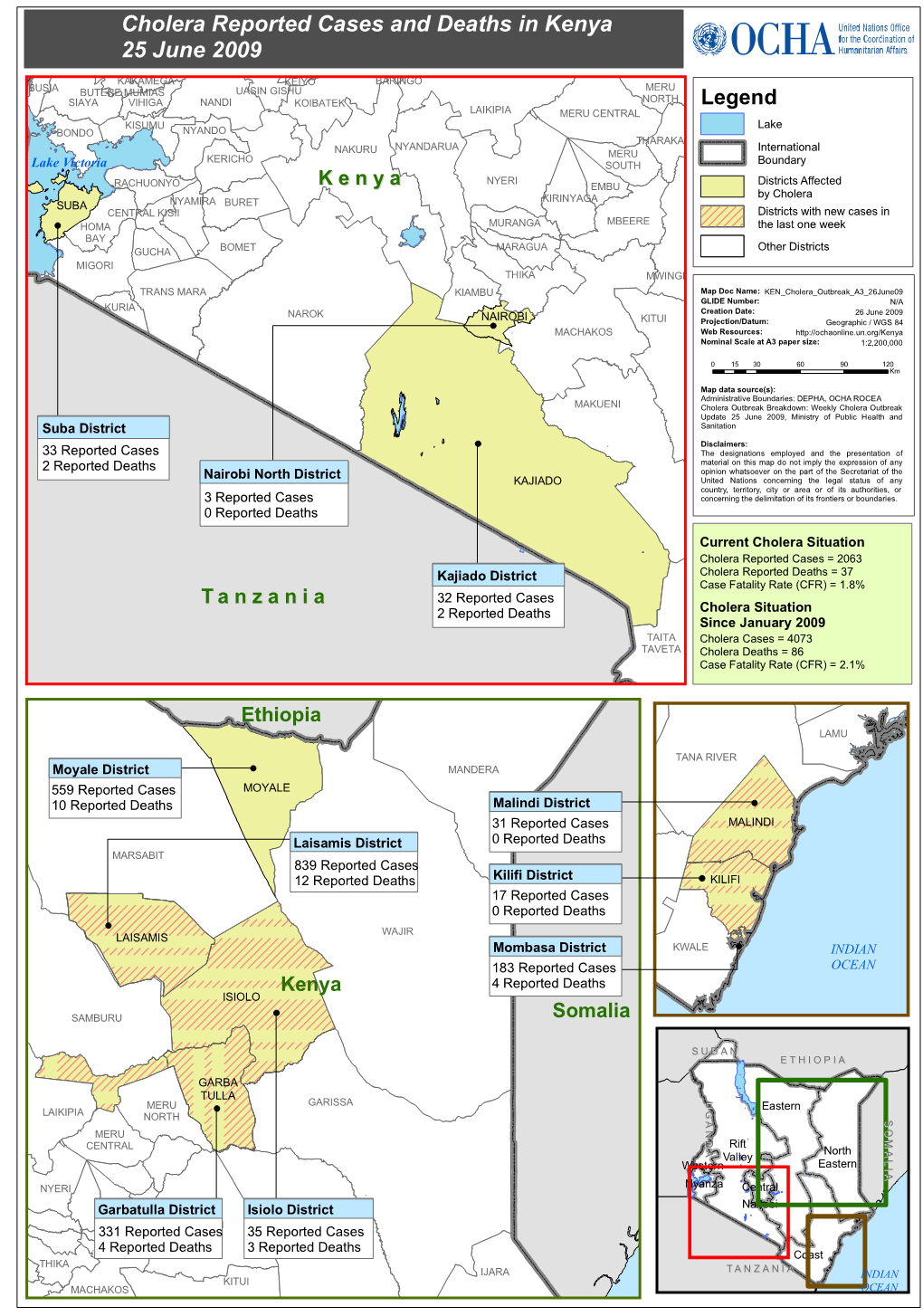 Cholera Reported Cases and Deaths in Kenya 25 June 2009