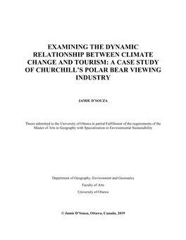 Examining the Dynamic Relationship Between Climate Change and Tourism: a Case Study of Churchill’S Polar Bear Viewing Industry