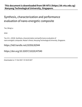 Synthesis, Characterization and Performance Evaluation of Nano‑Energetic Composite