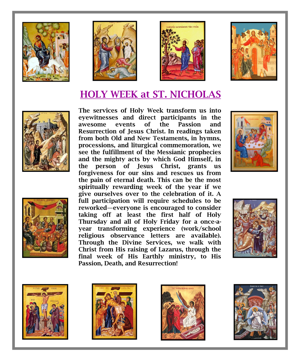 HOLY WEEK at ST. NICHOLAS