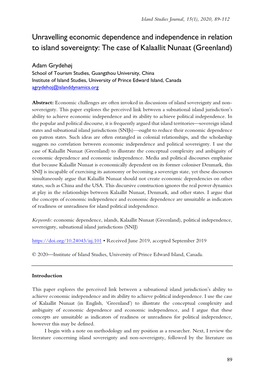 Unravelling Economic Dependence and Independence in Relation to Island Sovereignty: the Case of Kalaallit Nunaat (Greenland)