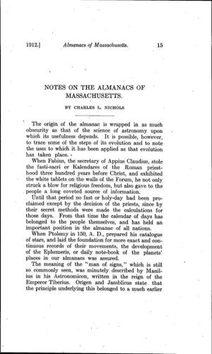 Notes on the Almanacs of Massachusetts