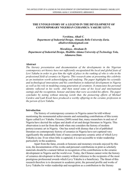 The Untold Story of a Legend in the Development of Contemporary Nigerian Ceramics: Yakubu Levy
