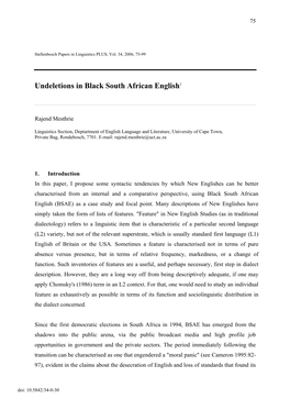 Undeletions in Black South African English1