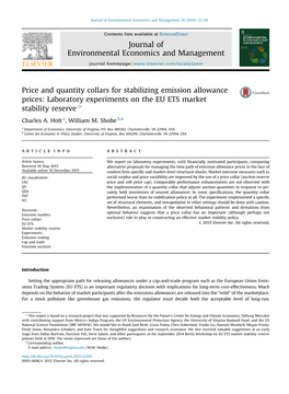 Price and Quantity Collars for Stabilizing Emission Allowance Prices Laboratory Experiments on the EU ETS Market Stability Rese