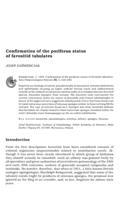 Confirmation of the Poriferan Status of Favositid Tabulates