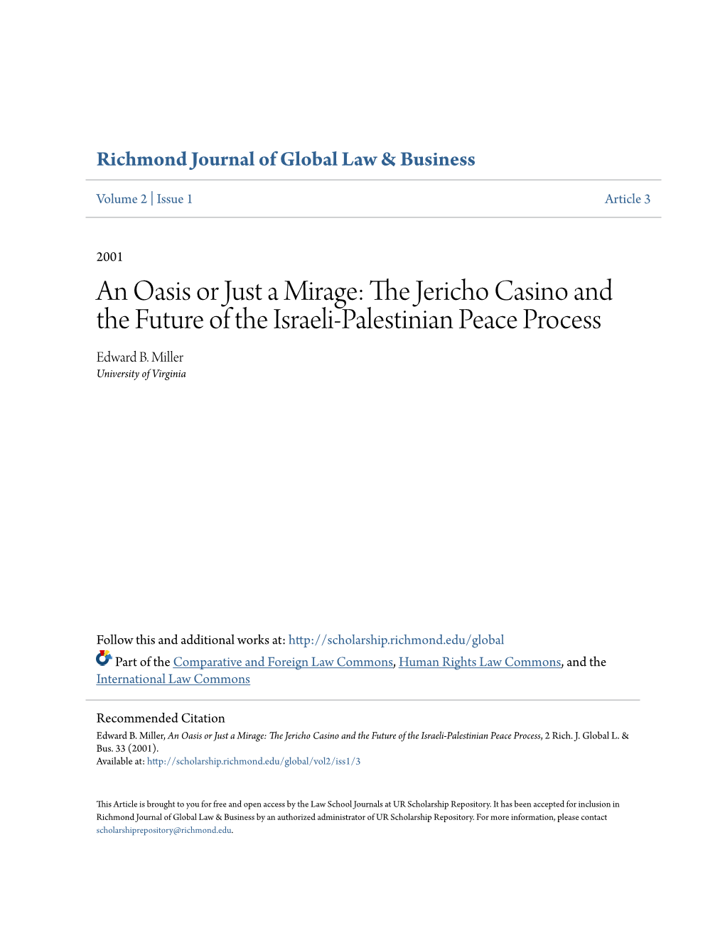 The Jericho Casino and the Future of the Israeli-Palestinian Peace Process, 2 Rich