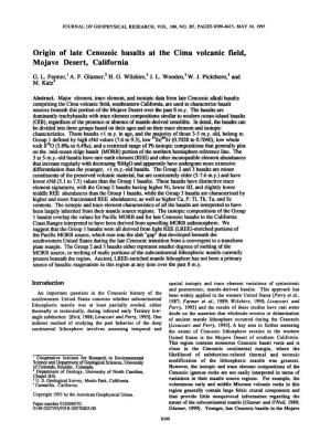 Origin of Late Cenozoic Basalts at the Cima Volcanic Field, Mojave Desert, California