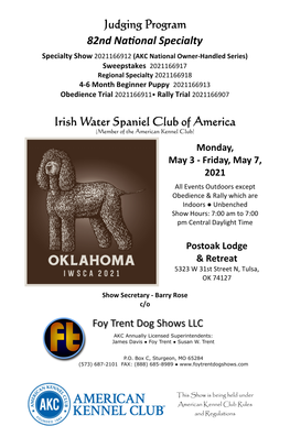 Judging Program Irish Water Spaniel Club of America 82Nd Naɵonal