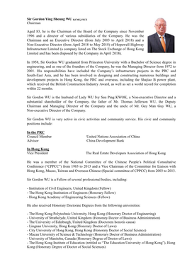Sir Gordon Ying Sheung WU KCMG, FICE Chairman