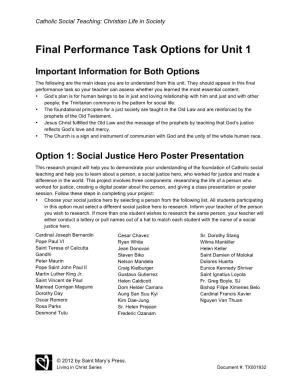 Final Performance Task Options for Unit 1