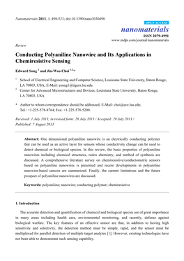Conducting Polyaniline Nanowire and Its Applications in Chemiresistive Sensing
