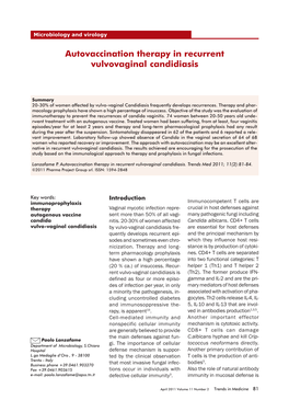 Autovaccination Therapy in Recurrent Vulvovaginal Candidiasis