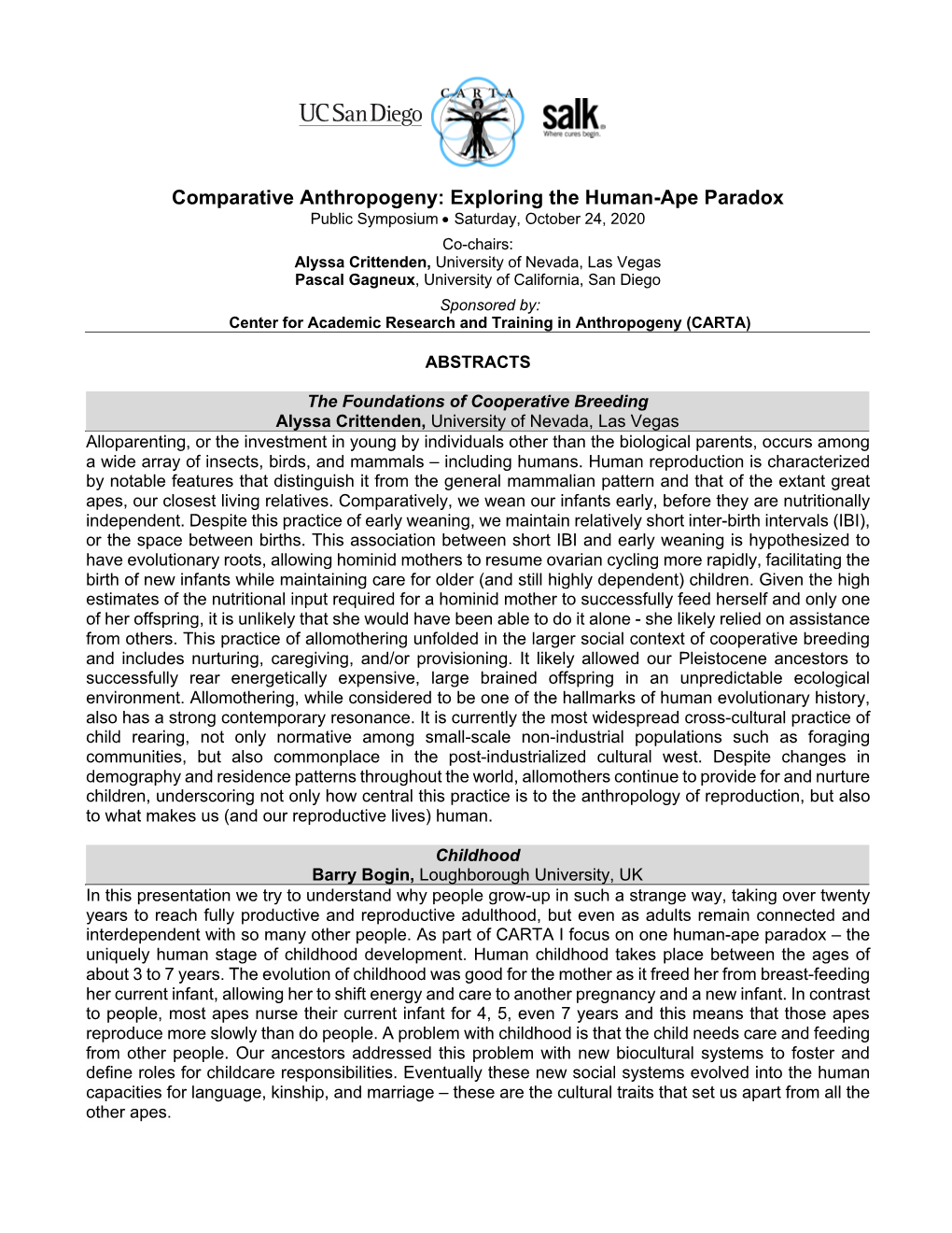 Exploring the Human-Ape Paradox Public Symposium • Saturday, October 24, 2020