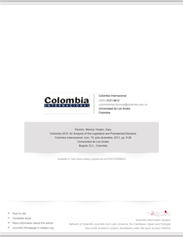An Analysis of the Legislative and Presidential Elections Colombia Internacional, Núm