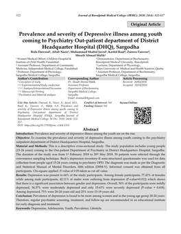 Prevalence and Severity of Depressive Illness Among Youth Coming to Psychiatry Out-Patient Department of District Headquarter Hospital (DHQ), Sargodha
