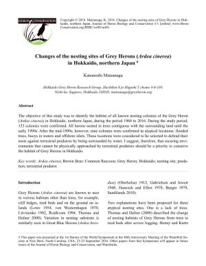 Changes of the Nesting Sites of Grey Herons (Ardea Cinerea) in Hokkaido, Northern Japan