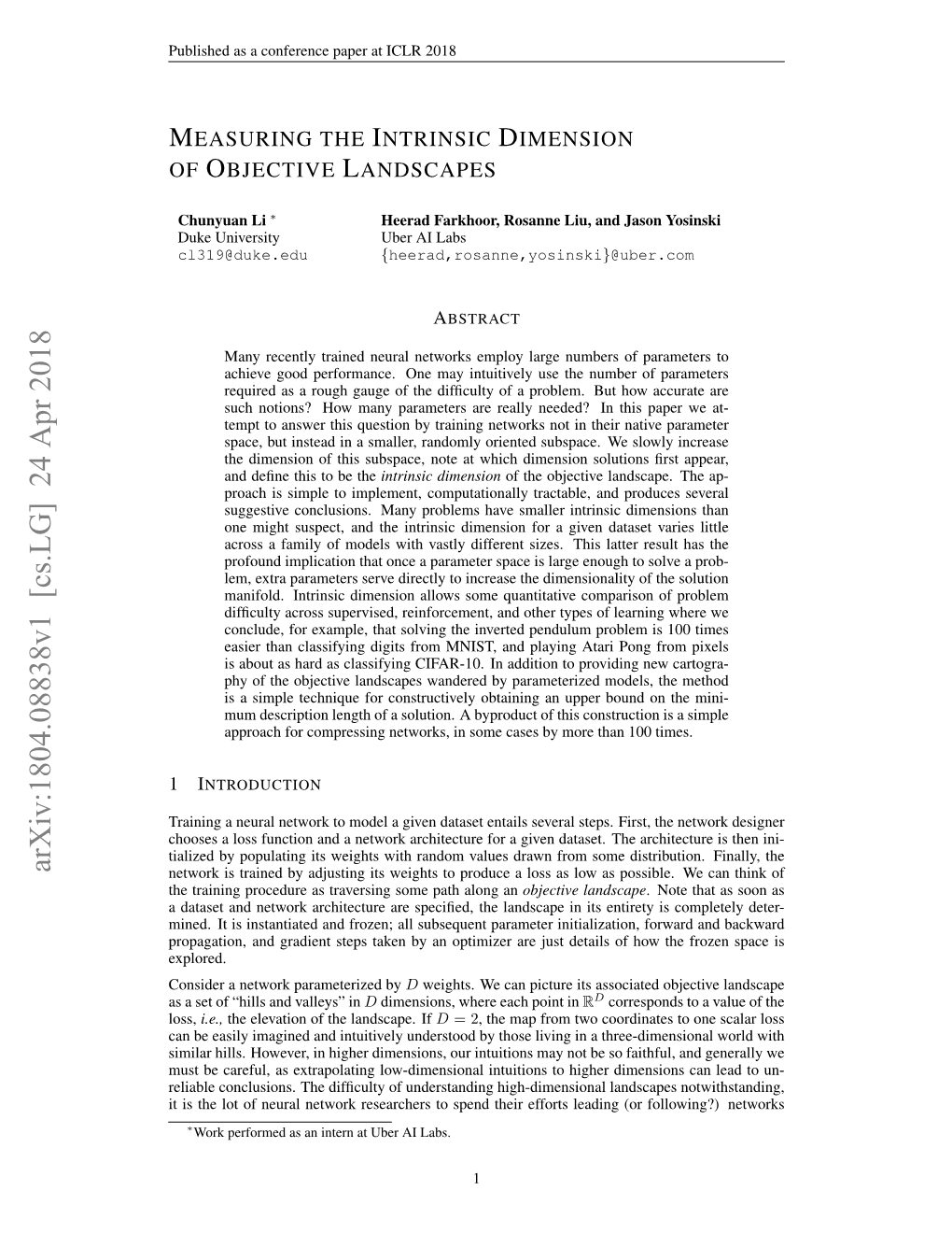 Measuring the Intrinsic Dimension of Objective Landscapes