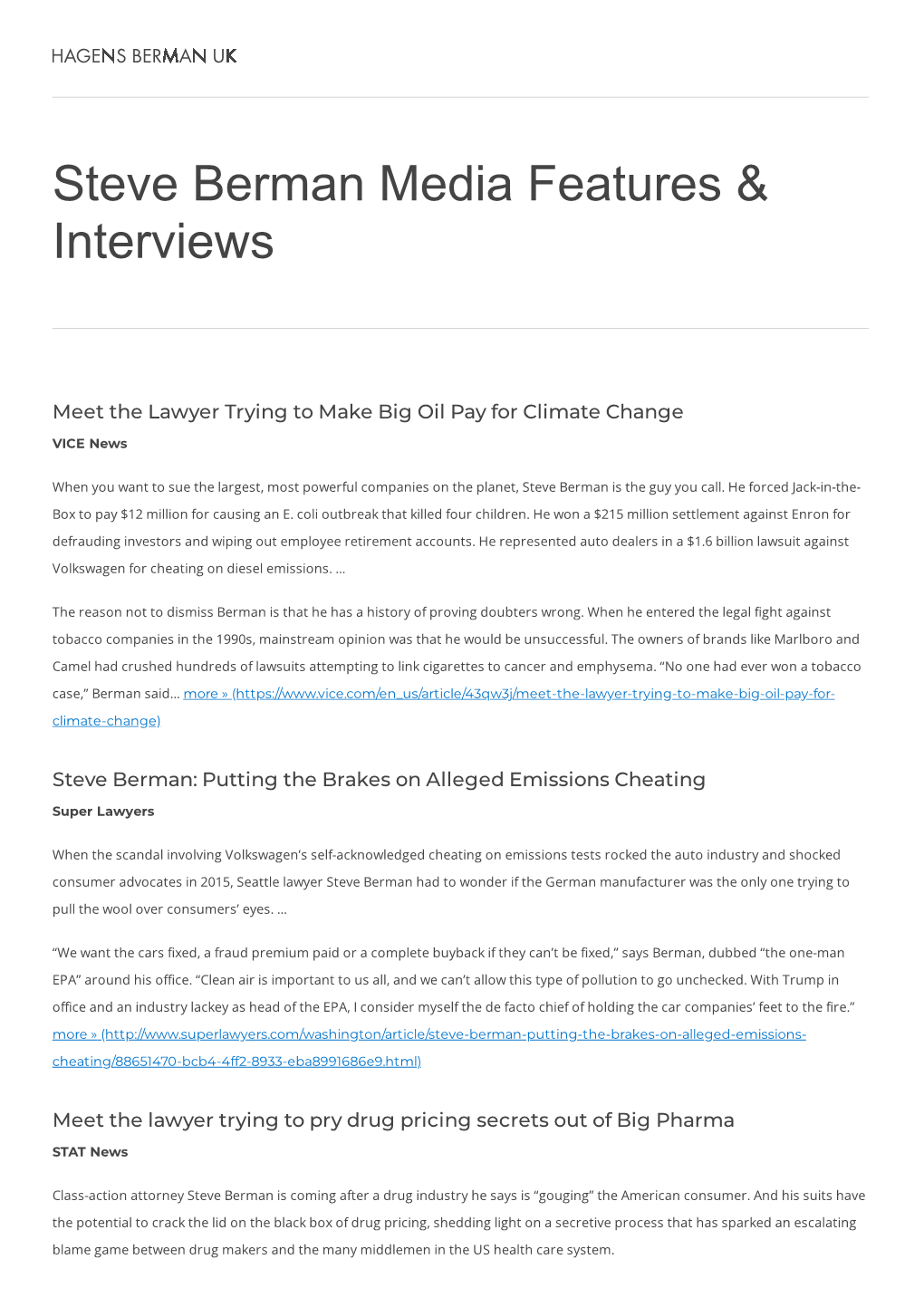 Steve Berman Media Features & Interviews