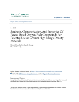 Synthesis, Characterization, and Properties of Peroxo-Based