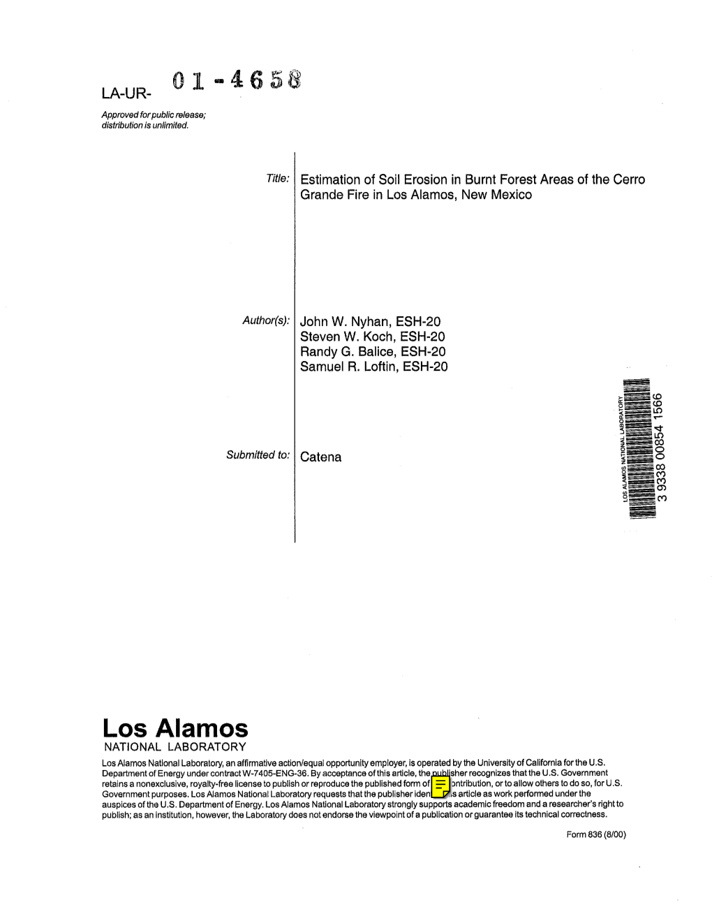 LA-UR-01-4658, Estimation of Soil Erosion in Burnt Forest Areas of The