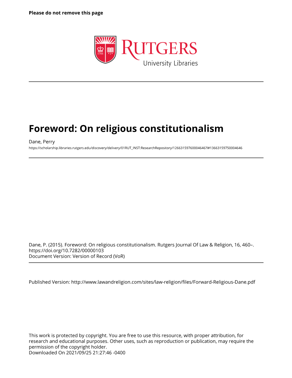 On Religious Constitutionalism