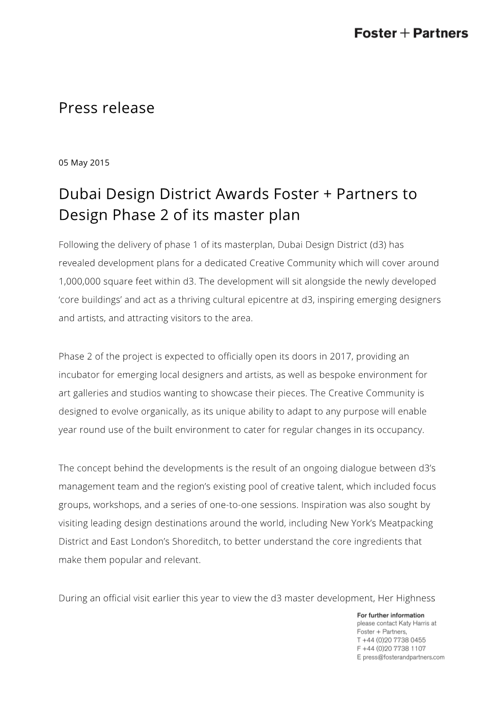 Press Release Dubai Design District Awards Foster + Partners to Design