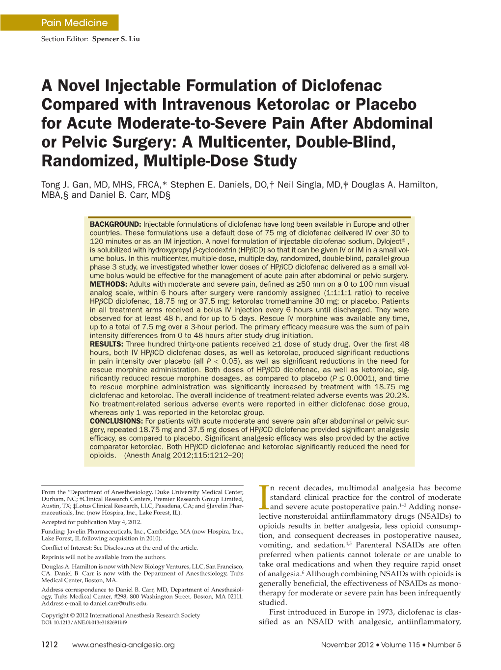 A Novel Injectable Formulation of Diclofenac Compared With