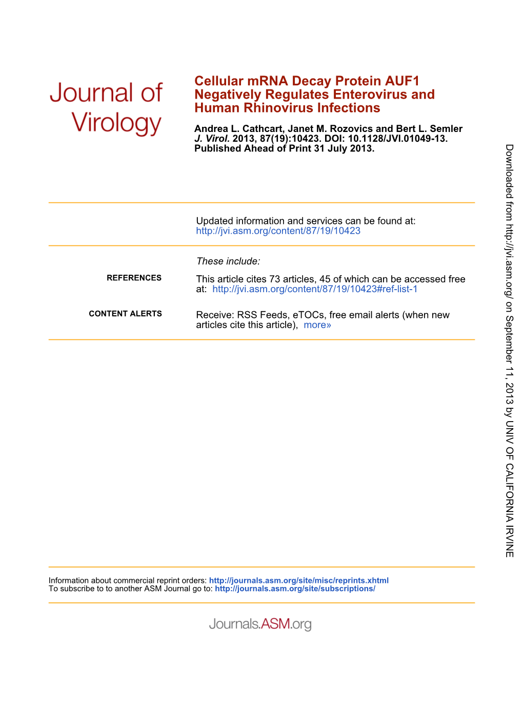 Human Rhinovirus Infections Negatively Regulates Enterovirus