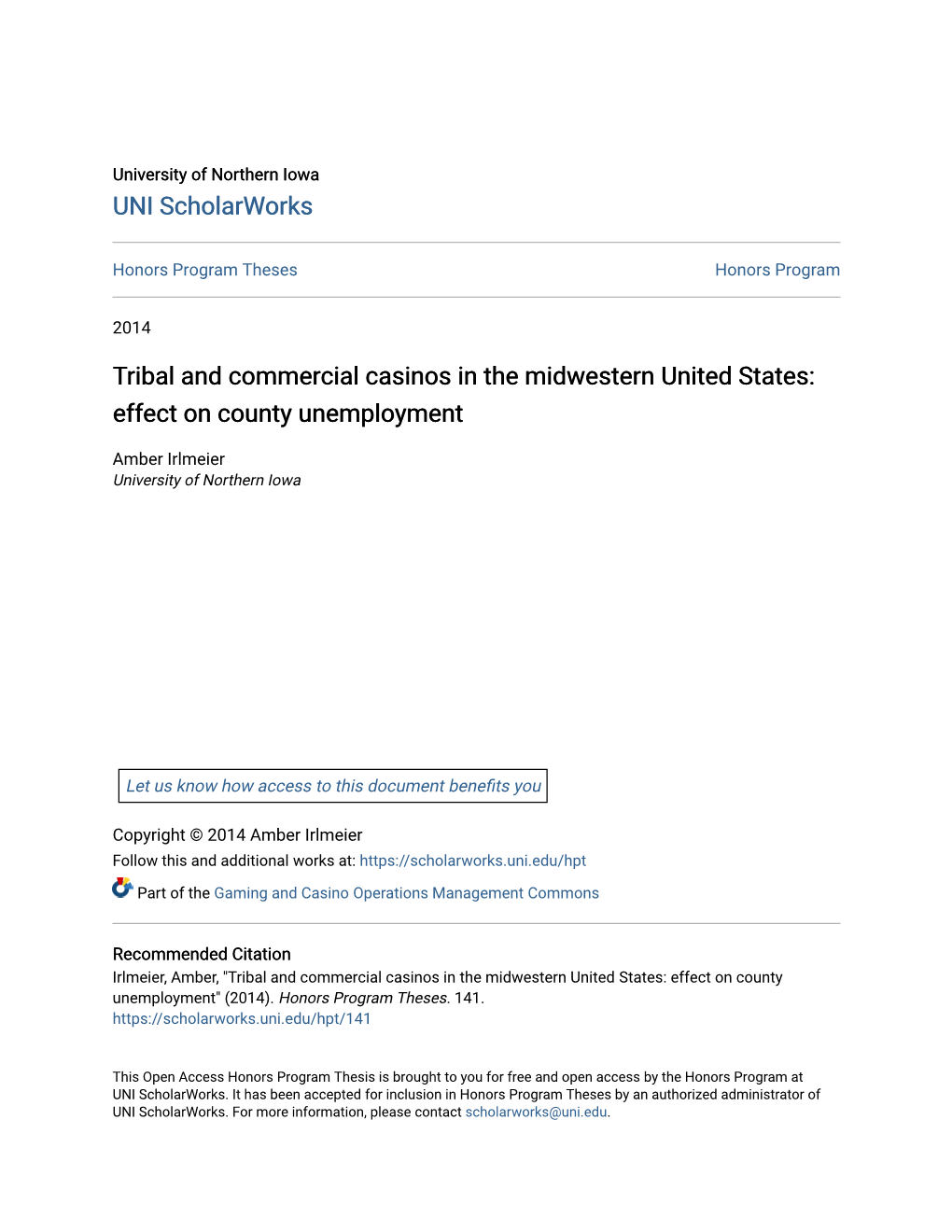 Tribal and Commercial Casinos in the Midwestern United States: Effect on County Unemployment