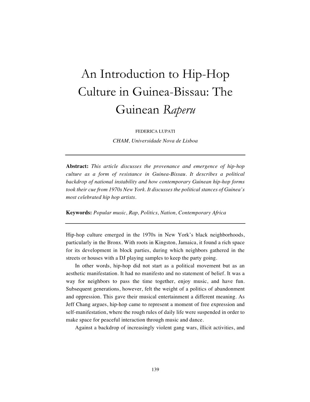 An Introduction to Hip-Hop Culture in Guinea-Bissau: the Guinean Raperu