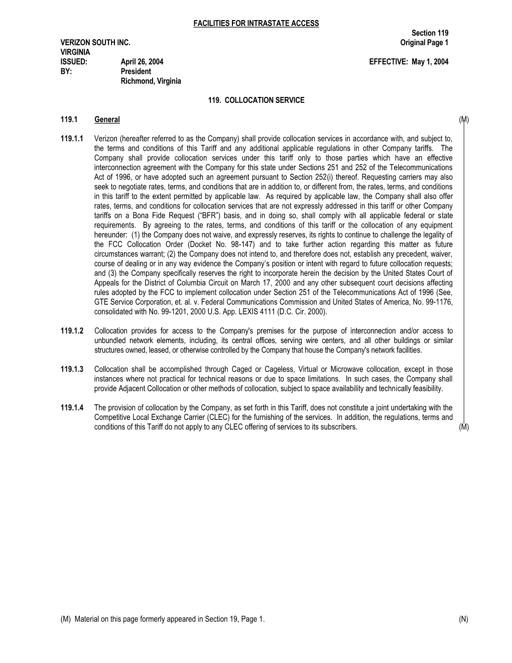 Section 119- Collocation Services