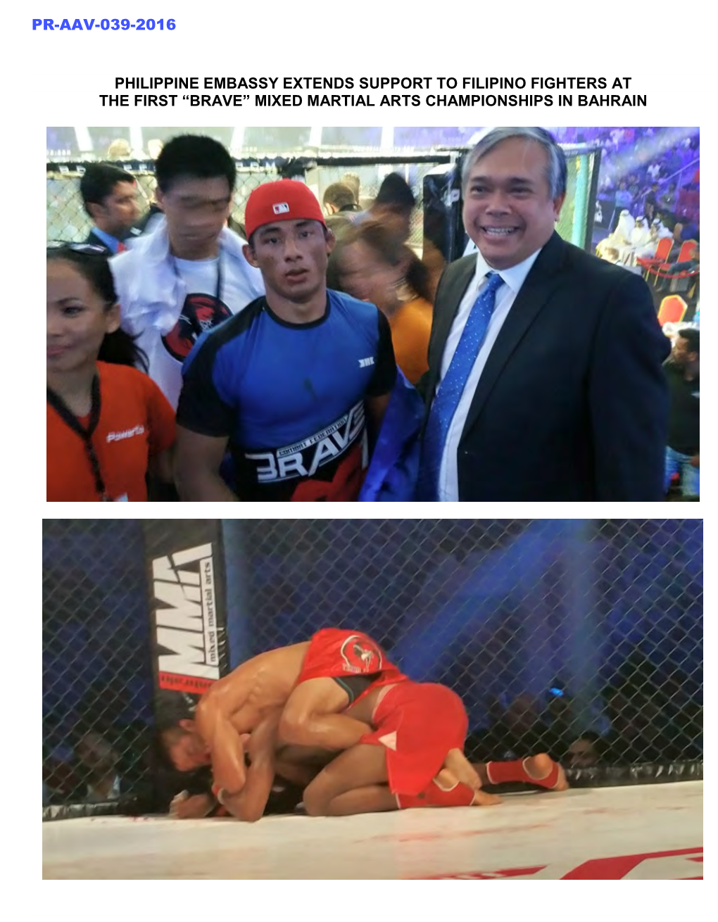 Philippine Embassy Extends Support to Filipino Fighters at the First “Brave” Mixed Martial Arts Championships in Bahrain