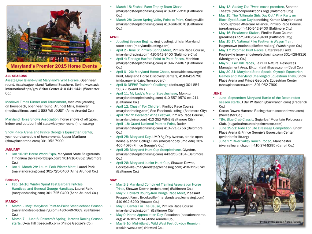 Maryland's Premier 2015 Horse Events