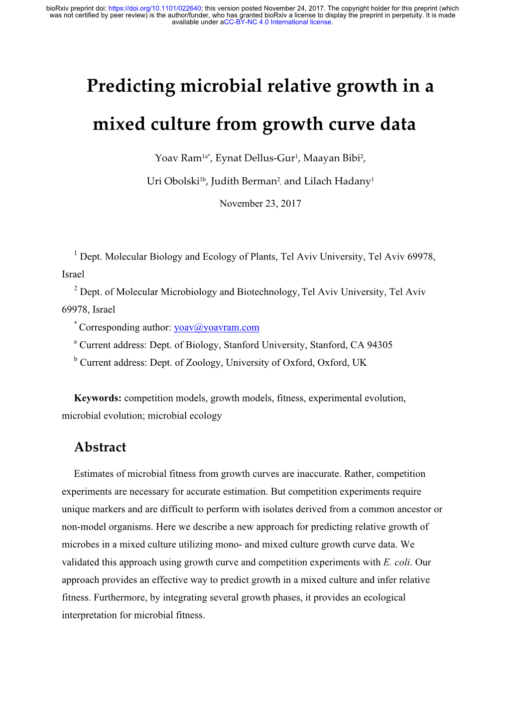 Predicting Microbial Relative Growth in a Mixed Culture From