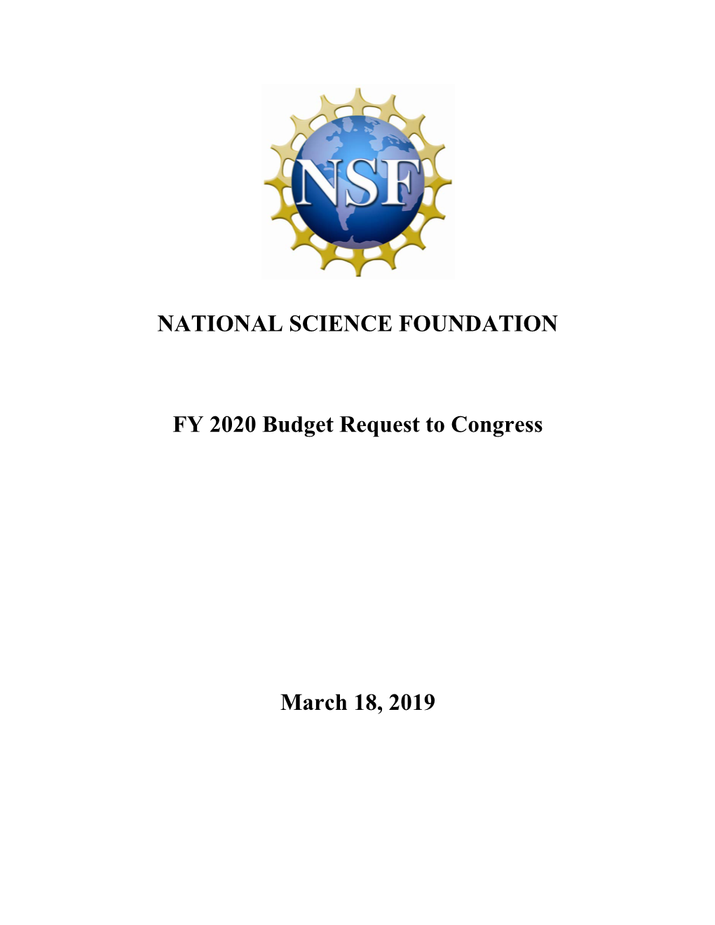 NSF FY 2020 Budget Reques to Congress