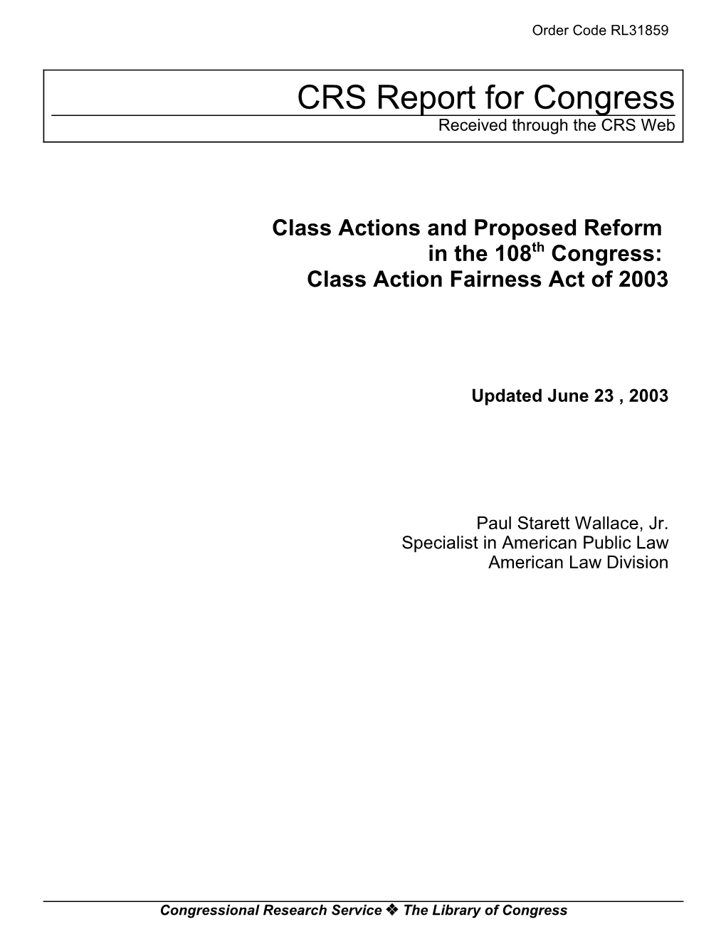 CRS Report for Congress Received Through the CRS Web