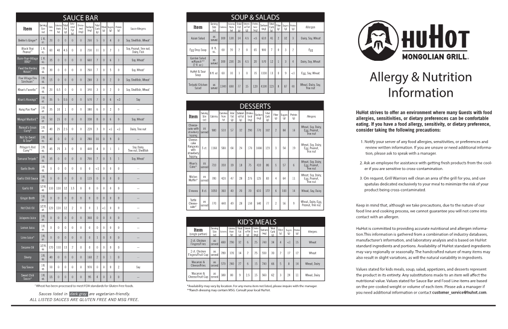 Allergy & Nutrition Information