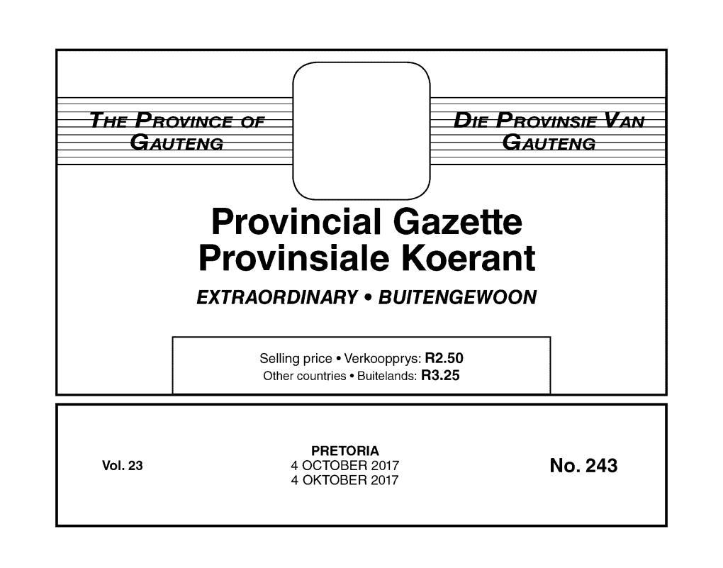 Provincial Gazette Provinsiale Koerant EXTRAORDINARY • BUITENGEWOON