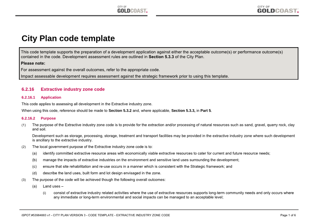 Extractive Industry Zone Code