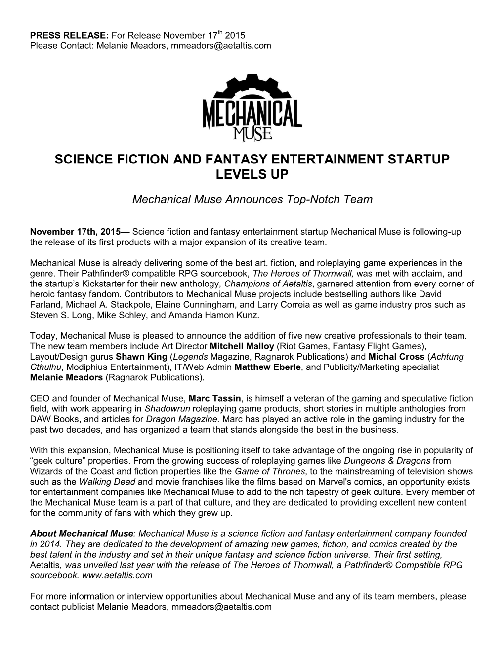 Science Fiction and Fantasy Entertainment Startup Levels Up