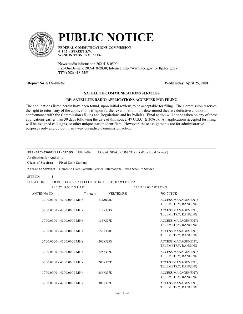 PUBLIC NOTICE FEDERAL COMMUNICATIONS COMMISSION 445 12Th STREET S.W