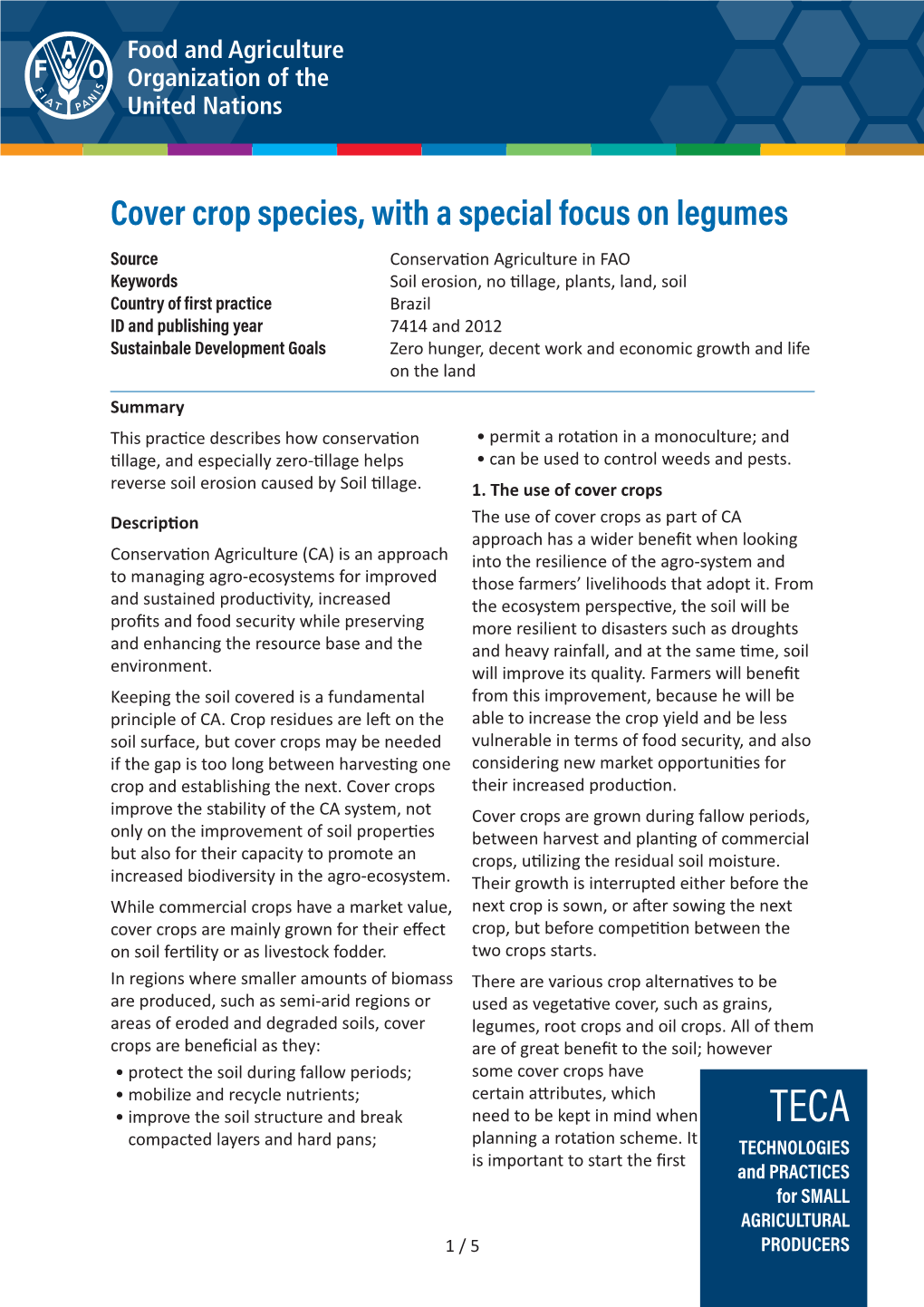 Cover Crop Species, with a Special Focus on Legumes