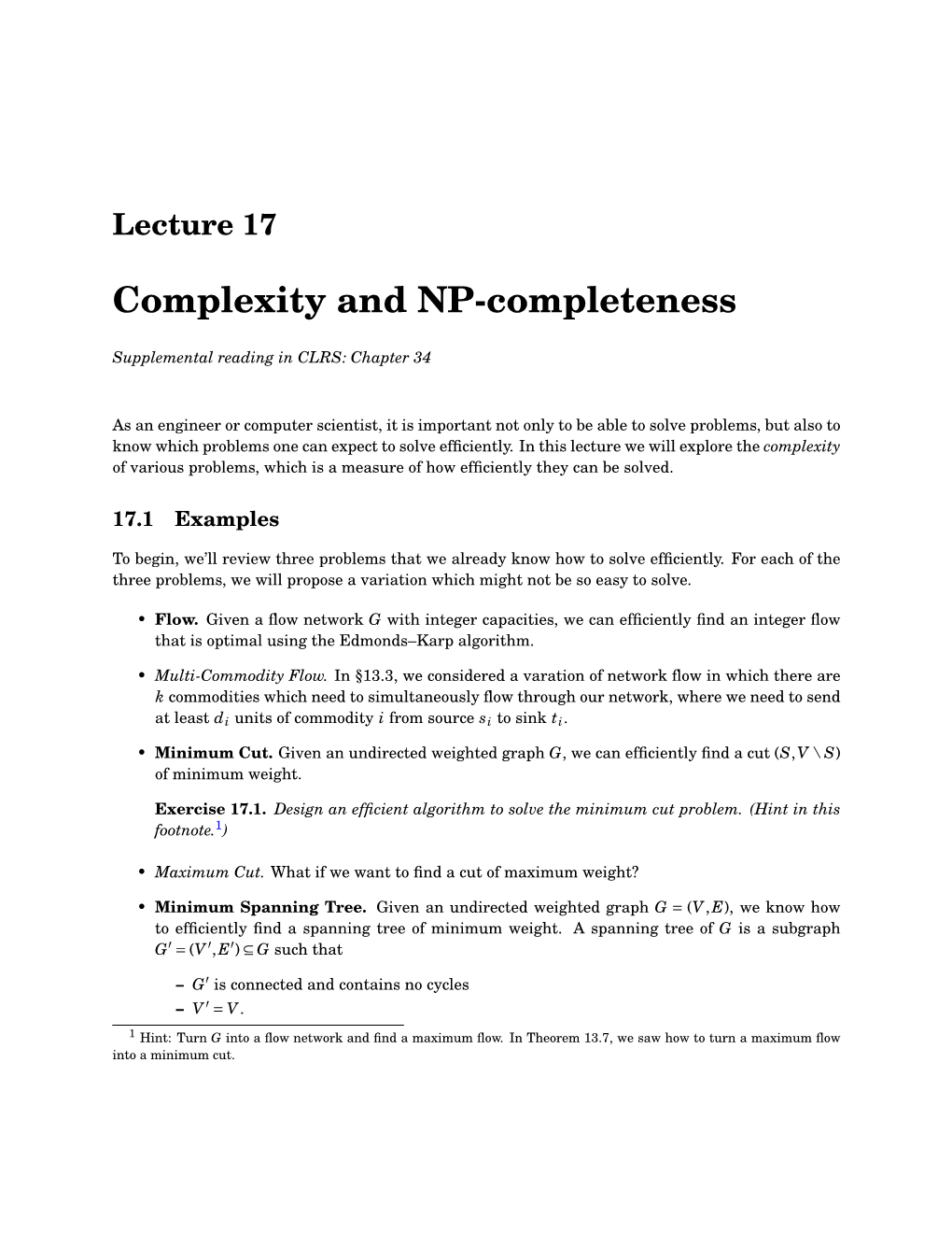 6.046J Lecture 17: Complexity and NP-Completeness
