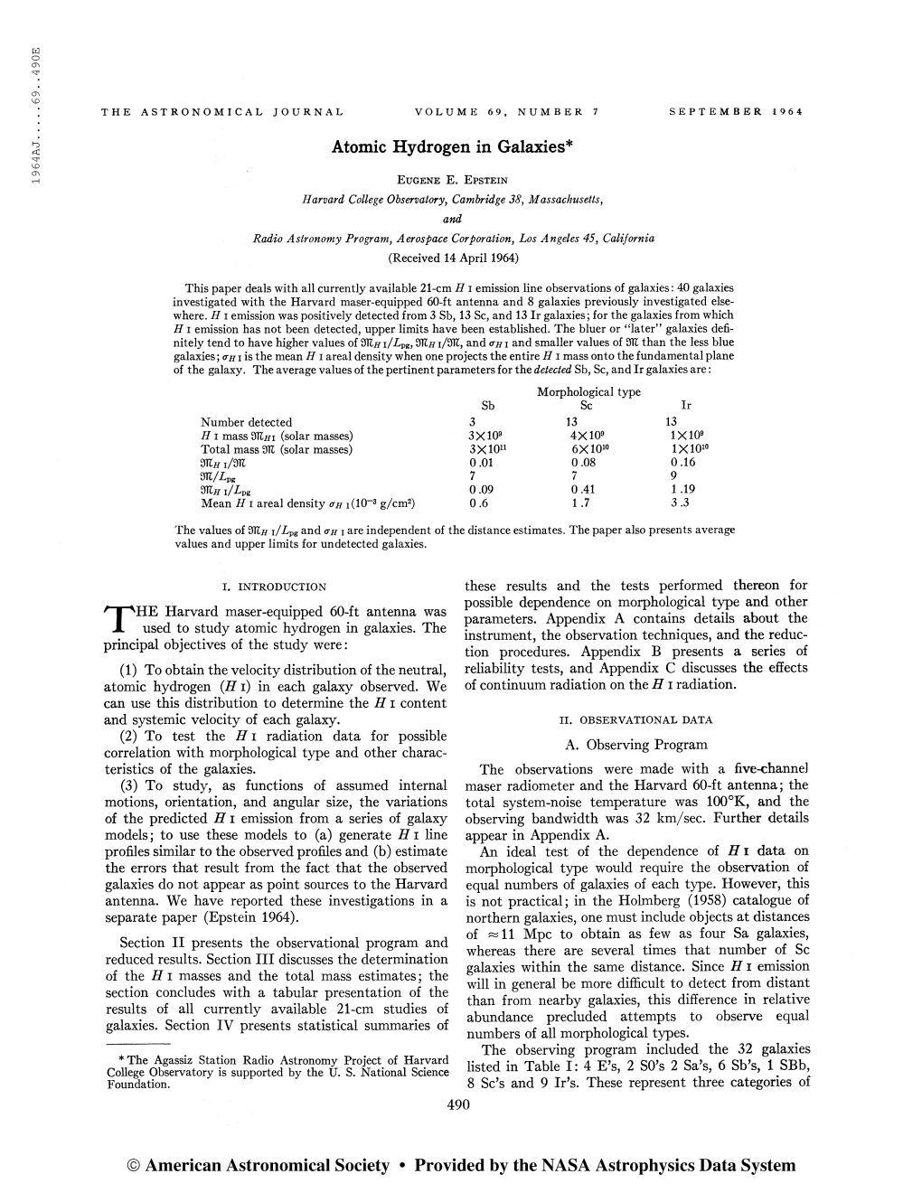 1964Aj 69. . 4 90E the Astronomical Journal