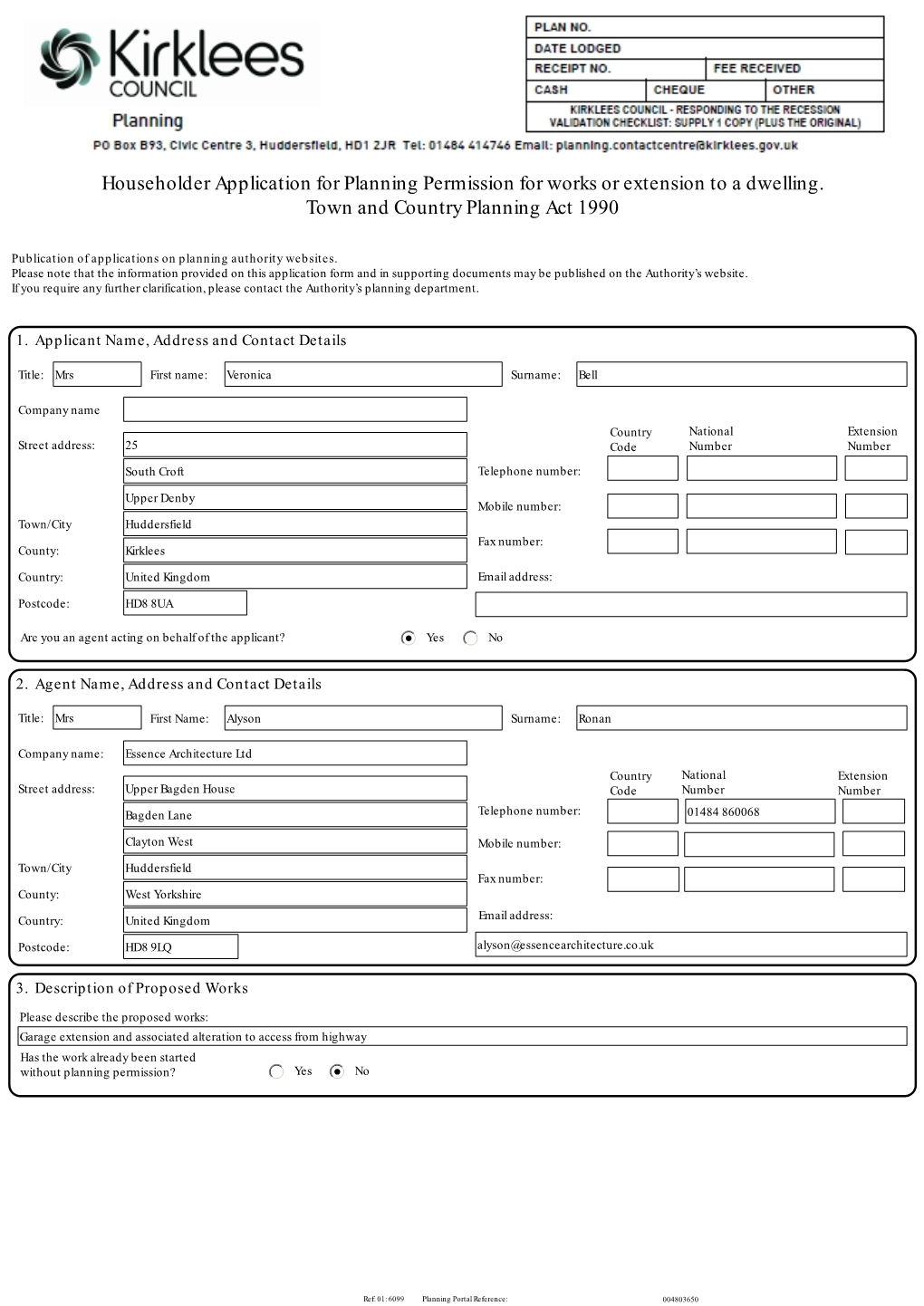 Householder Application for Planning Permission for Works Or Extension to a Dwelling