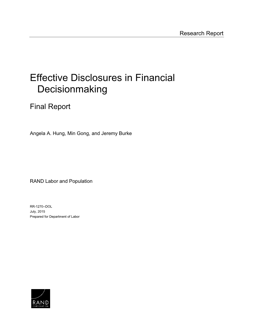 Effective Disclosures in Financial Decisionmaking
