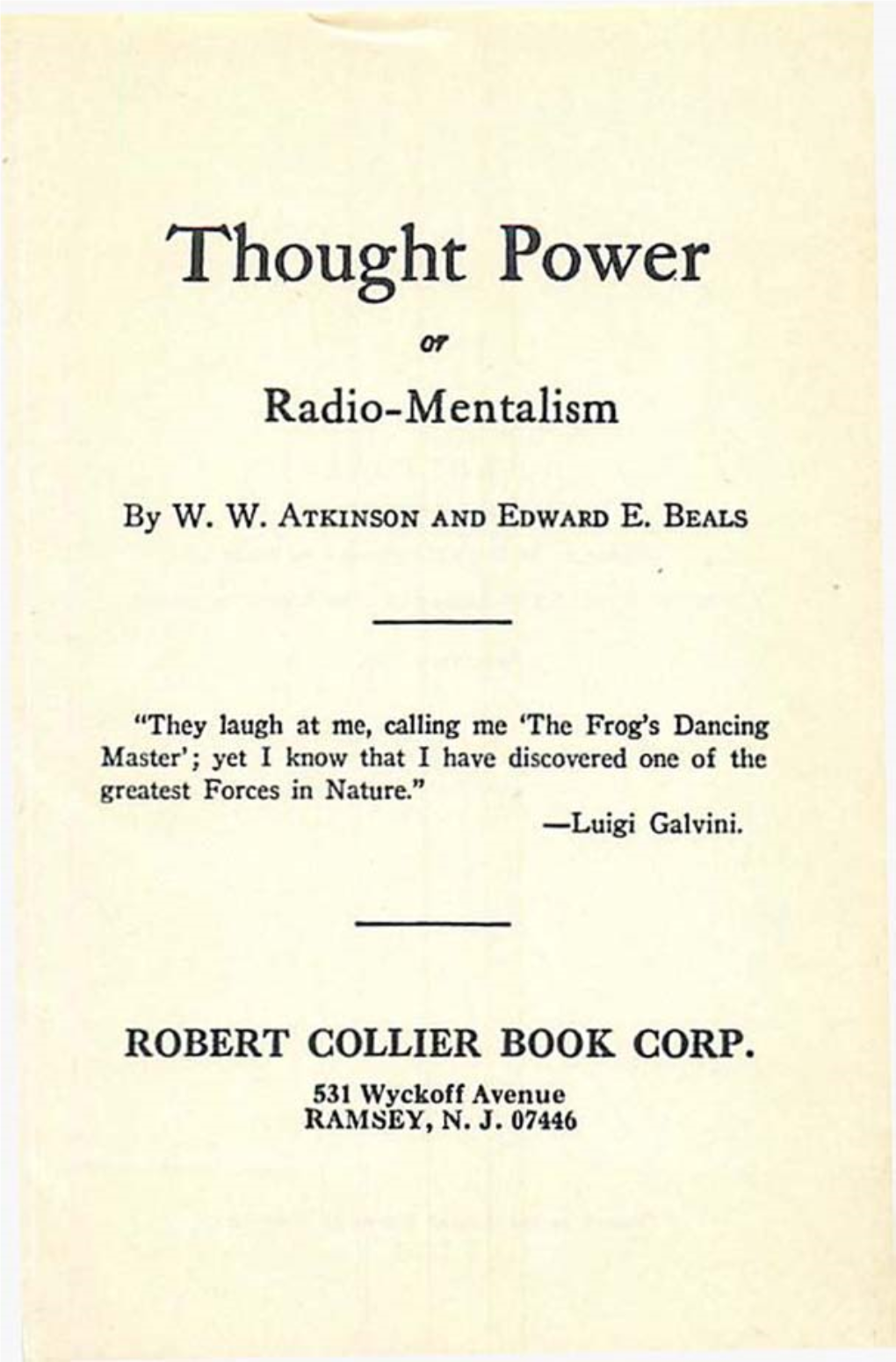 Thought Power Or Radio-Mentalism