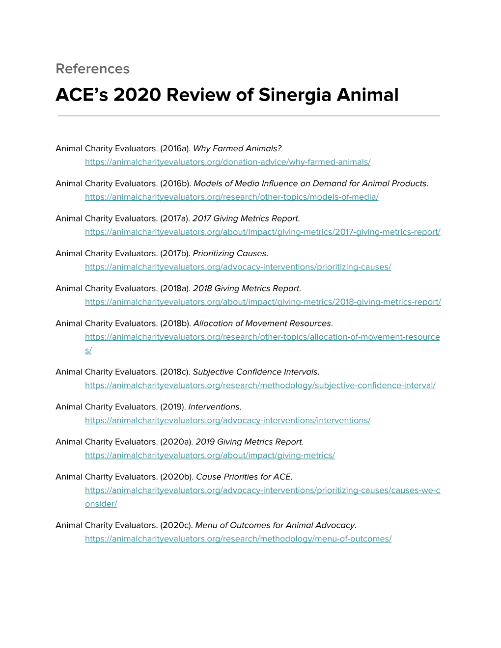 References: ACE's 2020 Review Of