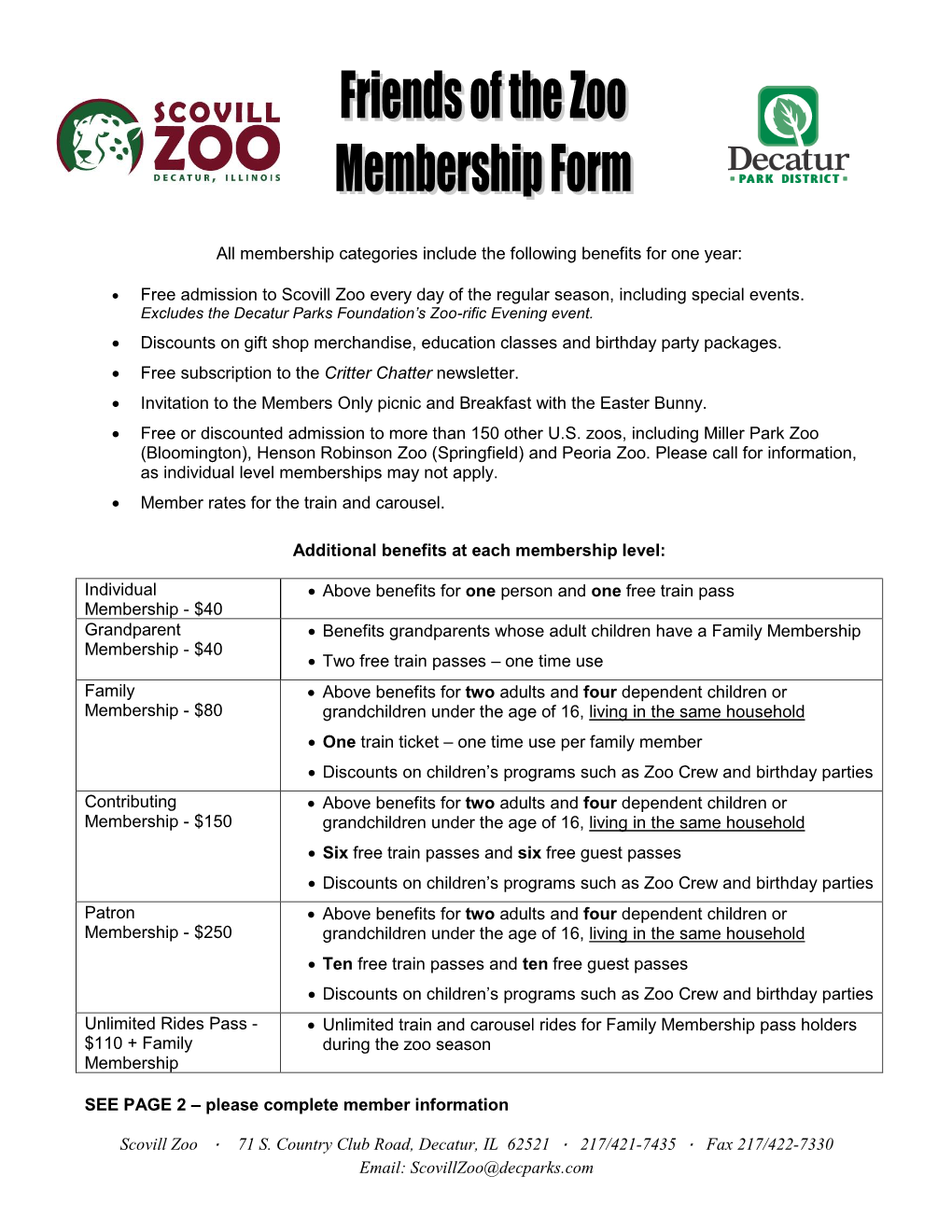 Friends of the Zoo Renewal Form